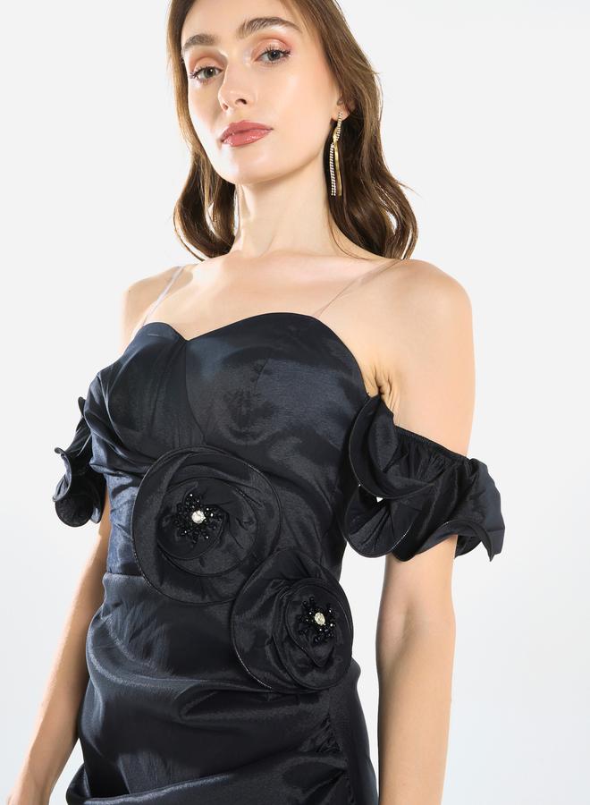 House of Moda Women Rosette Detail Satin Mini Dress - Image 5